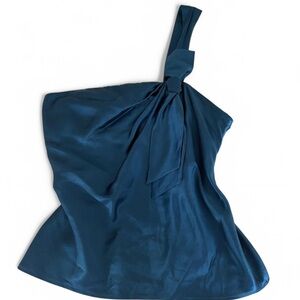 Silk blue one shoulder Y2K top with bow detail